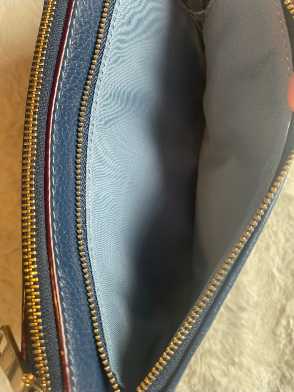 Coach Double Zip Denim Blue Signature Denim Wristlet